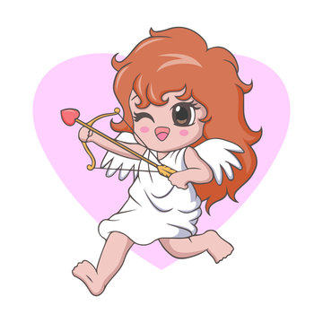 Cute kawaii little girl cupid angel