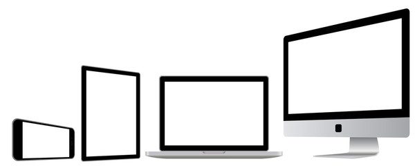 余白ページを表示したノートパソコンとスマホとタブレット-白色背景