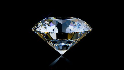 Big sparkling diamond rotating on black glossy background