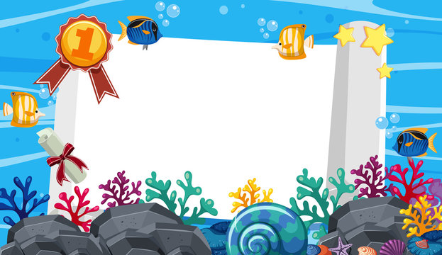 Banner template with many sea creatures in the ocean © brgfx