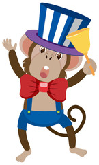 Single character of circus monkey on white background