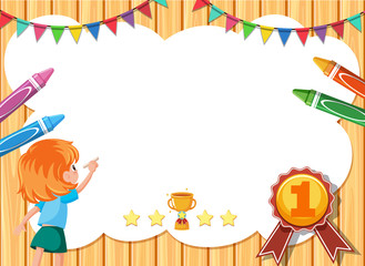 Fototapeta premium Banner template with girl writing on whiteboard