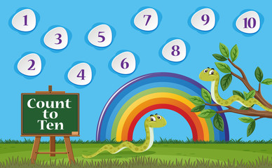 Naklejka premium Number one to ten with blue sky and colorful rainbow background