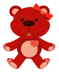 Cute teddy bear in red color on white background