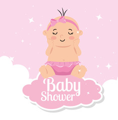 baby shower card with baby girl and decoration vector illustration design