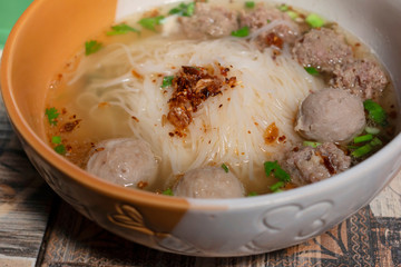 Noodle Meatballs made from pork on table