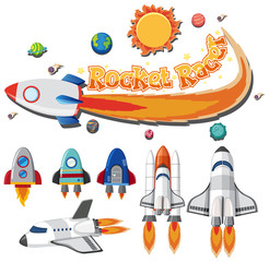 Set of spaceship and rocket racer on white background © brgfx