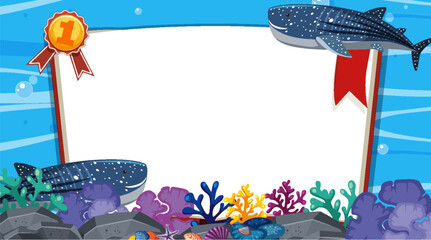 Fototapeta na wymiar Banner template with two whales swimming under the sea