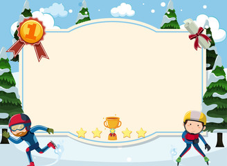 Banner template with two people iceskating in the snow