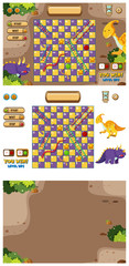 Set of game template with dinosaurs on ground