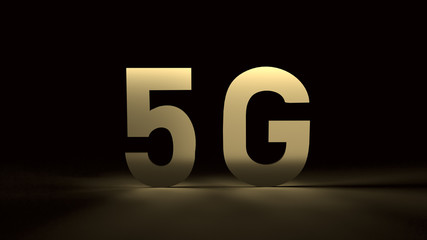 The 5g gold in the dark 3d rendering for technology content.