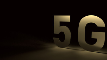 The 5g gold in the dark 3d rendering for technology content.