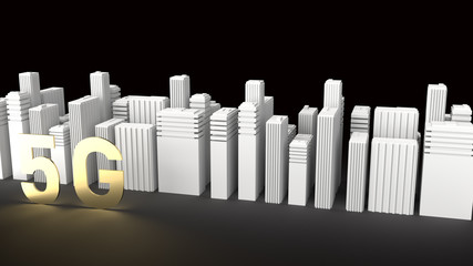 Obraz premium The 5g gold and city building 3d rendering for technology content..