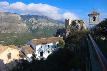 view to cosy small spanish village Castell de Guadalest with the castle on the rock, Spain