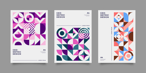 Vintage retro bauhaus design vector covers set. Swiss style colorful geometric compositions for book covers, posters, flyers, magazines, business annual reports