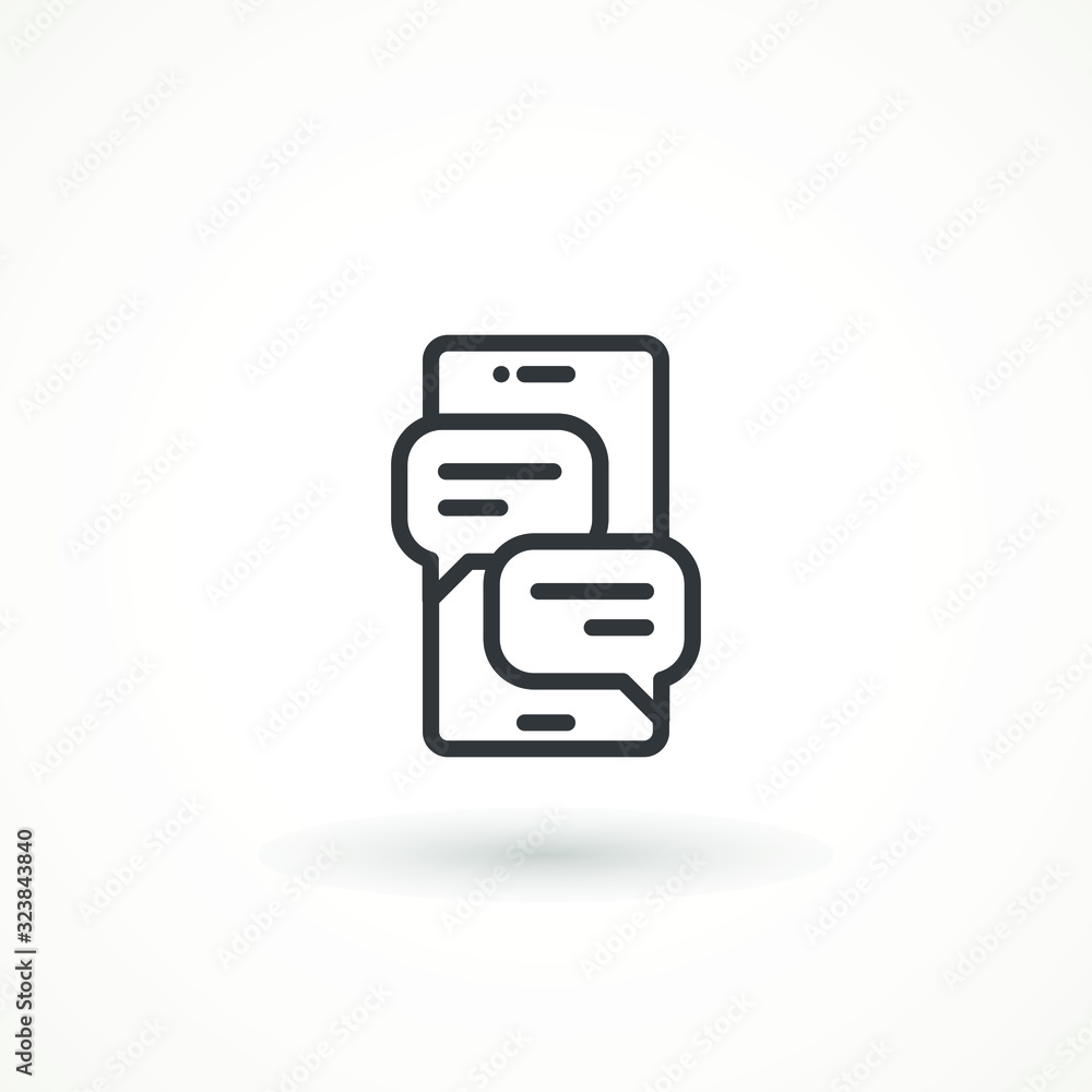 Poster mobile message line icon isolated on white. representing web chatting and dialog. sms vector icon, c