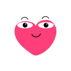 Cute pink heart with big eyes vector illustration for love design.