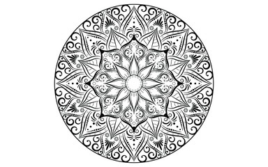 Circle pattern petal flower of mandala with black and white,Vector floral mandala relaxation patterns unique design with white background,Hand drawn pattern,concept meditation and relax