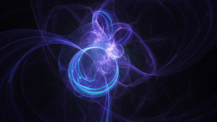 Abstract blue glowing shapes. Fantasy light background. Digital fractal art. 3d rendering.