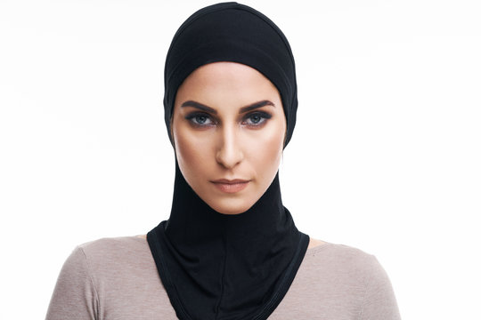 Muslim woman over white background