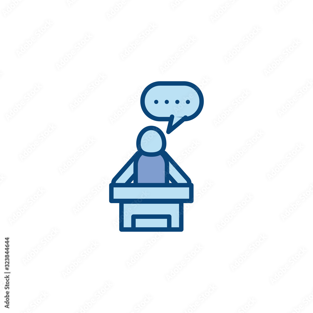 Poster isolated avatar on podium with bubble line and fill style icon vector design