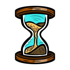 Hourglass with sand running down -- old-fashioned device for measuring time in cartoon illustration style