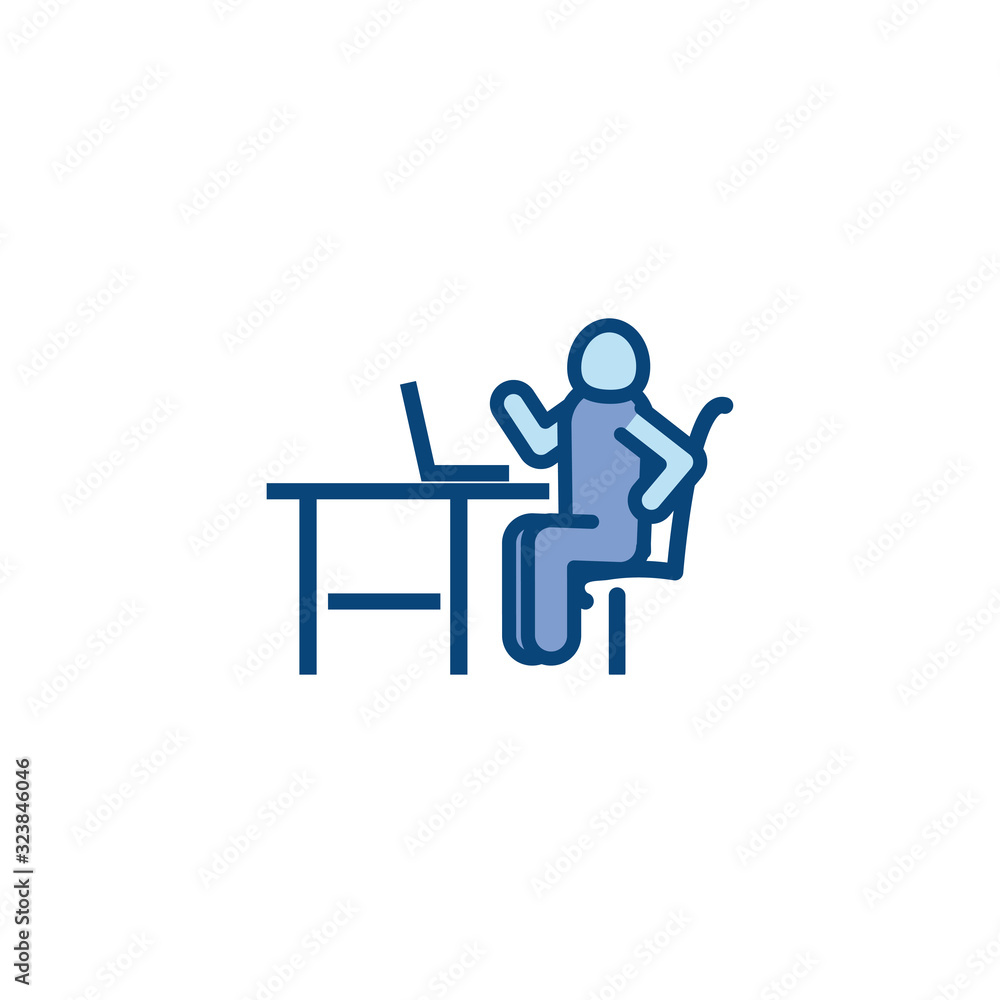 Poster isolated avatar seated with laptop line and fill style icon vector design