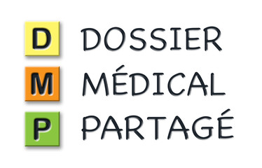 DMP initials in colored 3d cubes with meaning in french language