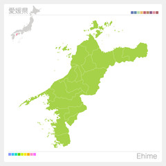 愛媛県の地図・Ehime（市町村・区分け）