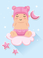 baby shower card with baby girl and decoration vector illustration design