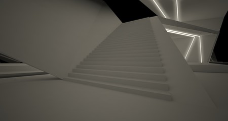 Fototapeta premium Abstract architectural black and white interior of a modern villa with neon lighting. 3D illustration and rendering.