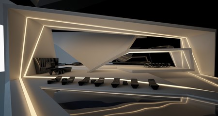 Fototapeta premium Abstract architectural black and white interior of a modern villa with neon lighting. 3D illustration and rendering.