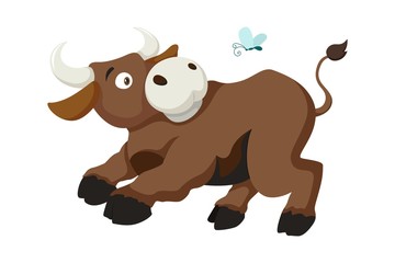 Vector cartoon style illustration of bull farm animal isolated on white