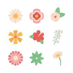 Isolated flowers flat style icon set vector design