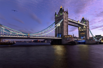 Fototapeta na wymiar London Tower Bridge along the River Thames with water reflection