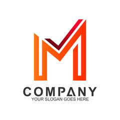 M logo with mono line shape business logo template