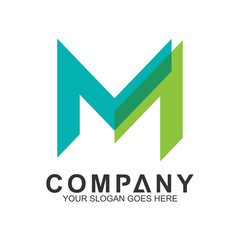 green letter M logo design in overlap line shape
