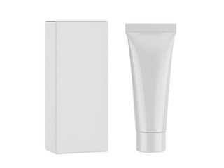 Blank plastic tube and box for cream or gel packaging mockup, Isolated on white background. 3D rendering