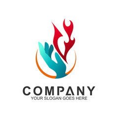 hand with fire logo vector template