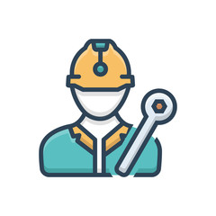 Color illustration icon for worker construction 
