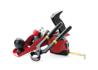 Obraz premium Set of modern carpenter's tools isolated on white