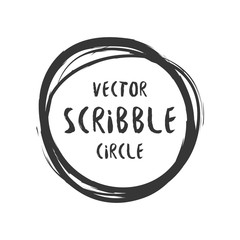 Hand drawn scribble vector circle and label with text. Logo design and decoration element
