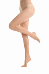 Woman wearing tights isolated on white, closeup of legs