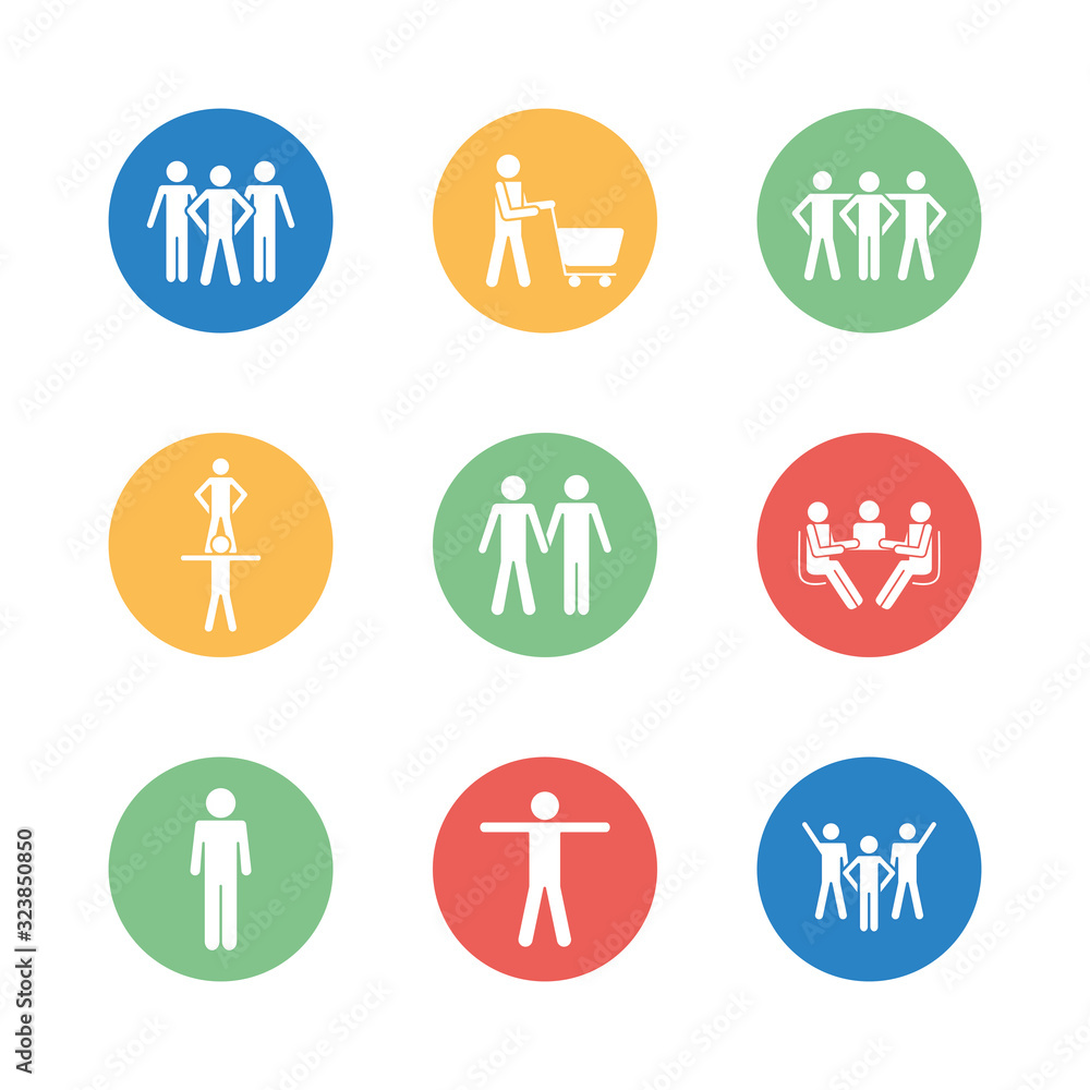 Poster isolated avatars block silhouette style icon set vector design