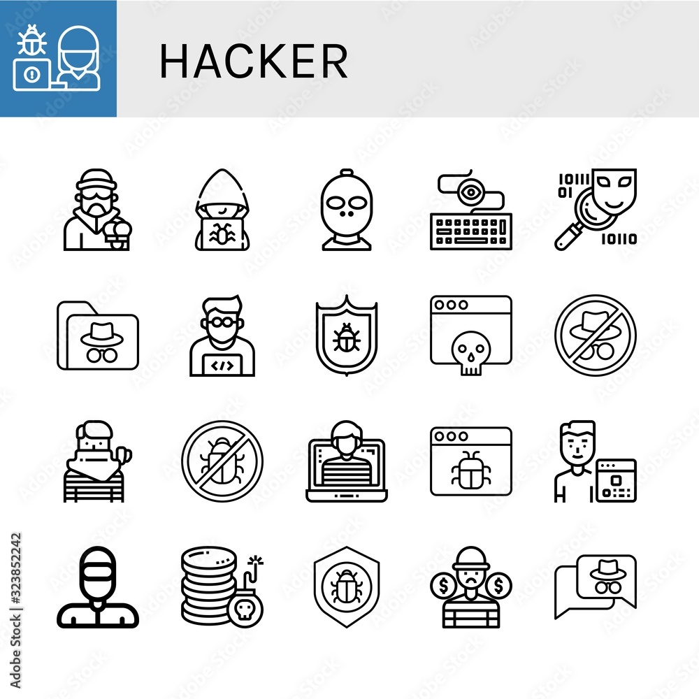 Poster hacker icon set