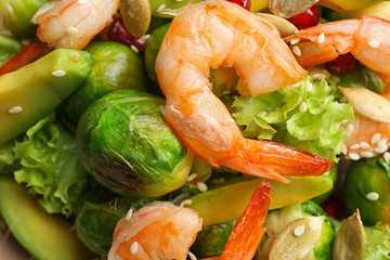 Tasty salad with Brussels sprouts, closeup view