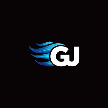 GJ monogram logo with blue fire style design template