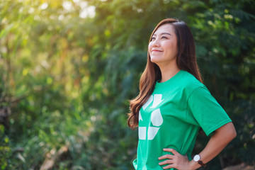 A beautiful asian woman environmental activists standing in the park