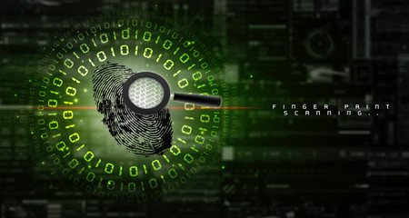 3d rendering Fingerprint and magnify glass with binary code