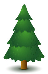 Vector green coniferous tree. Game UI flat. Stylized spruce for logo design, build 2D games or postcards.